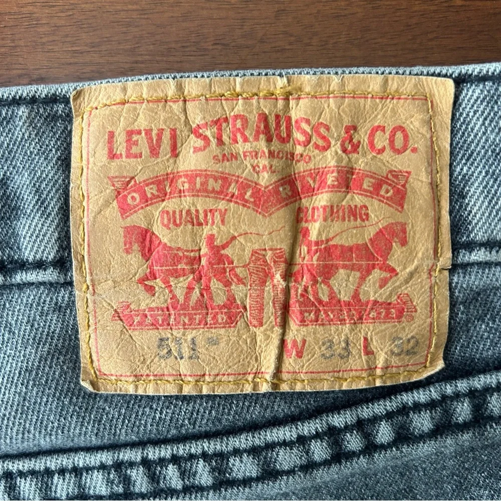 Levi’s 511 Slim Fit Gray Black Distressed Patched Knee stretch Jeans‎